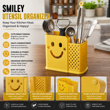 2-Compartment Plastic Cutlery Drainer Kitchen Utensil Holder