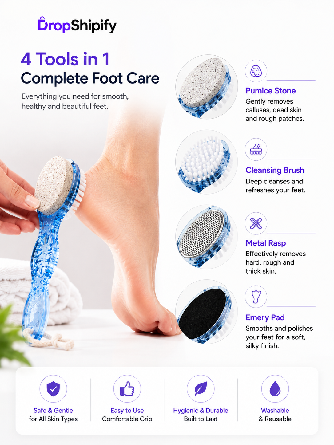 4 in 1 Pedicure Brush Foot Scrubber