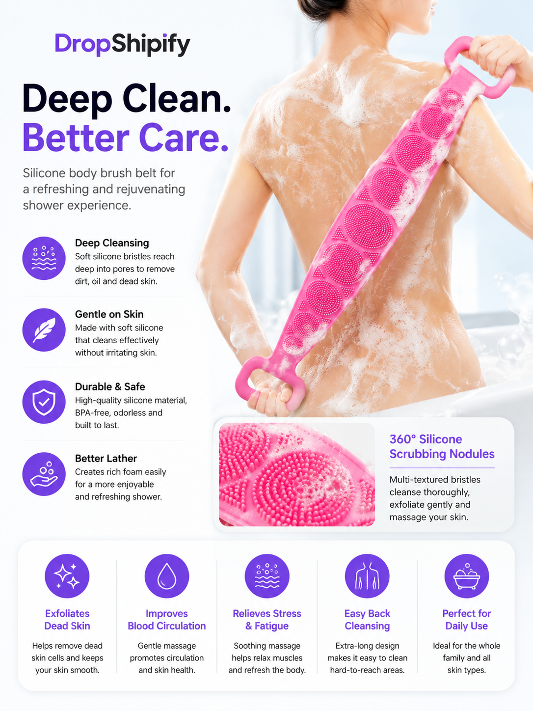 Bath Shower Silicone Body Brush Belt