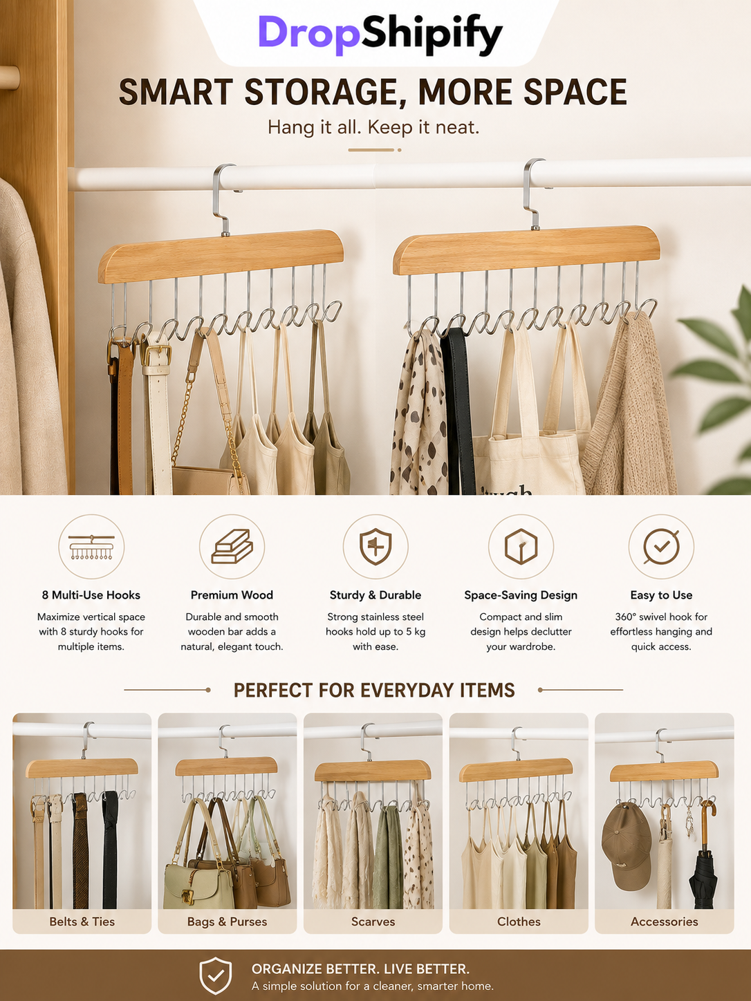 Wooden Multi-Hook Hanger