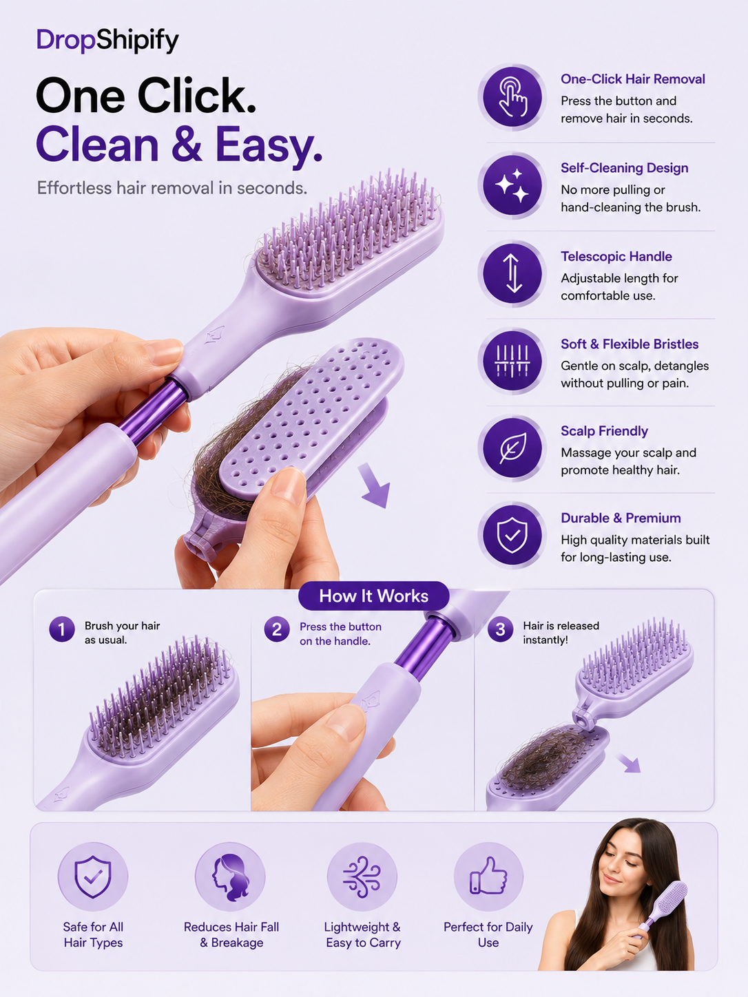 Telescopic Self-Cleaning Hair Brush