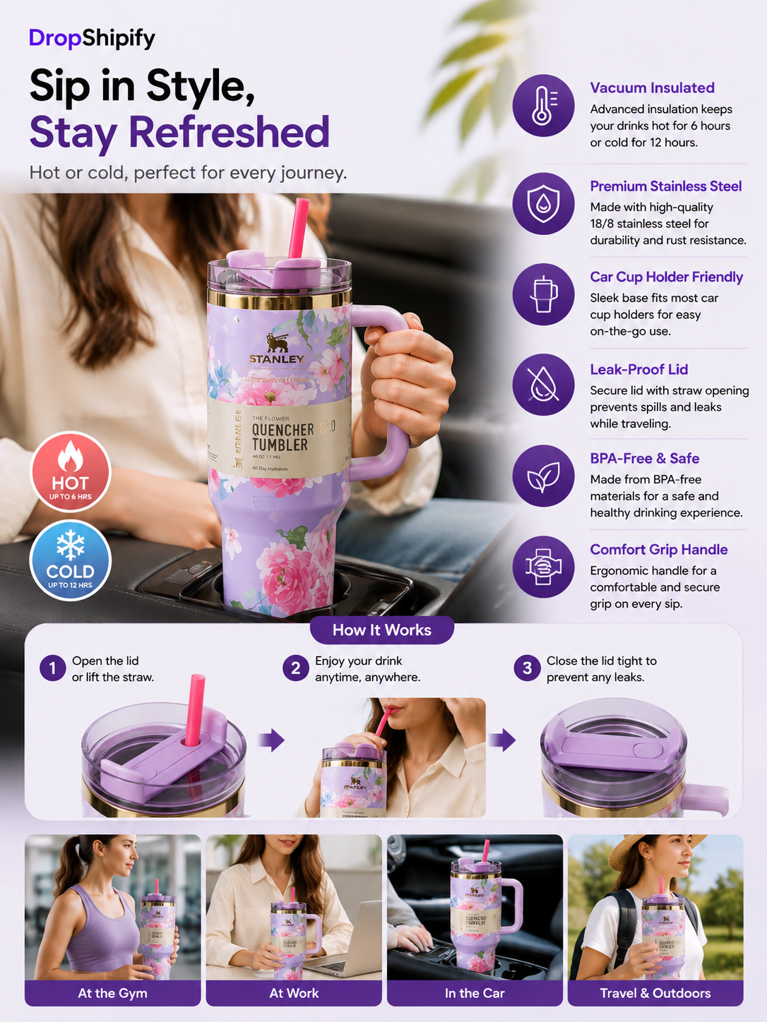 Stainless Steel Flower Design Tumbler