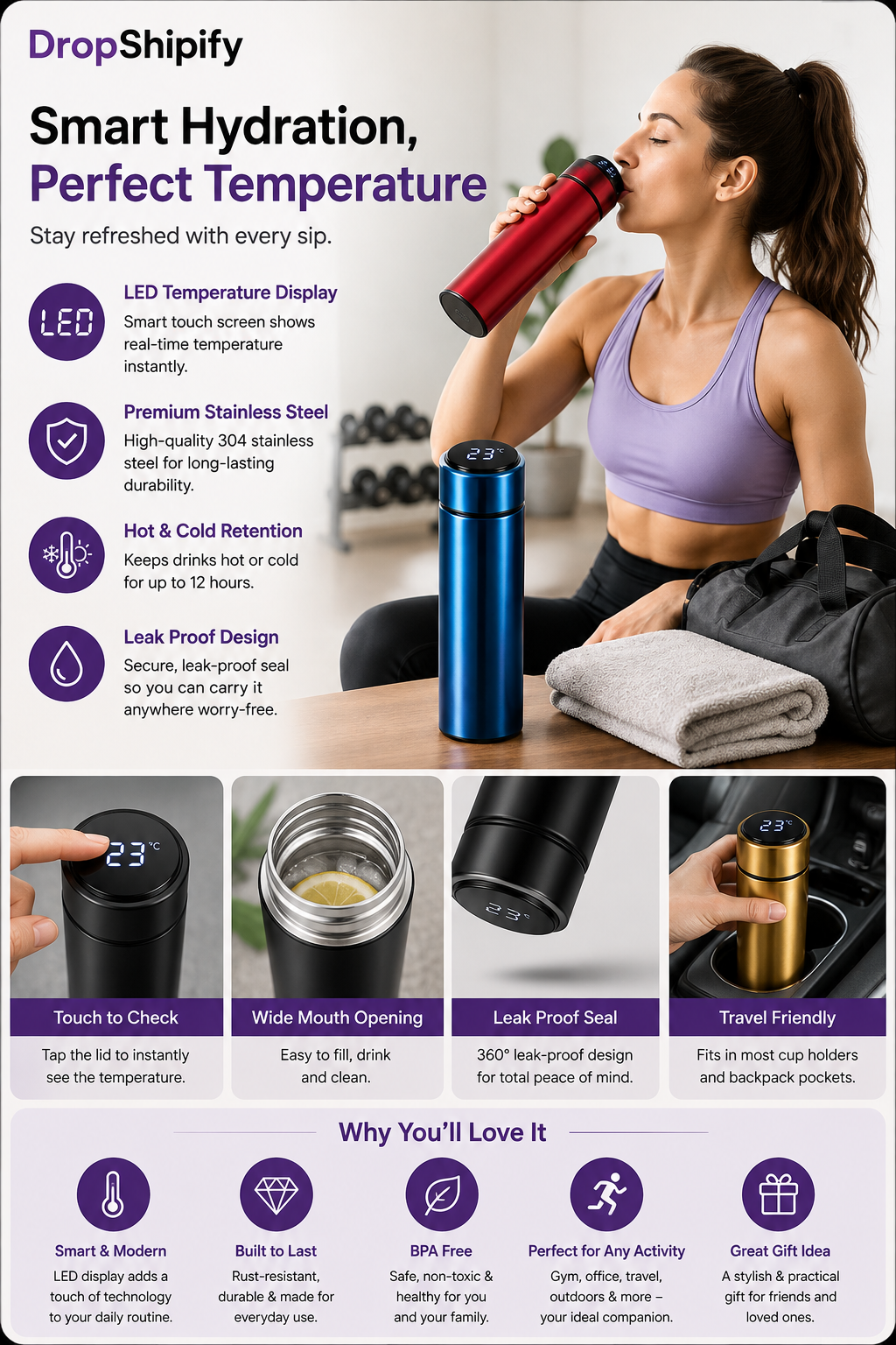 500ml Smart Water Bottle