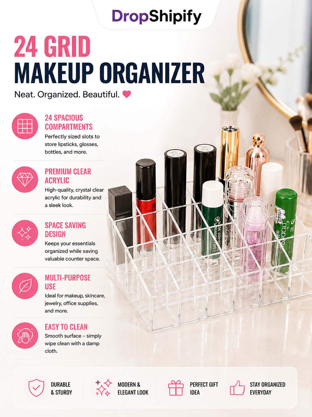 24 Grid Makeup Organizer