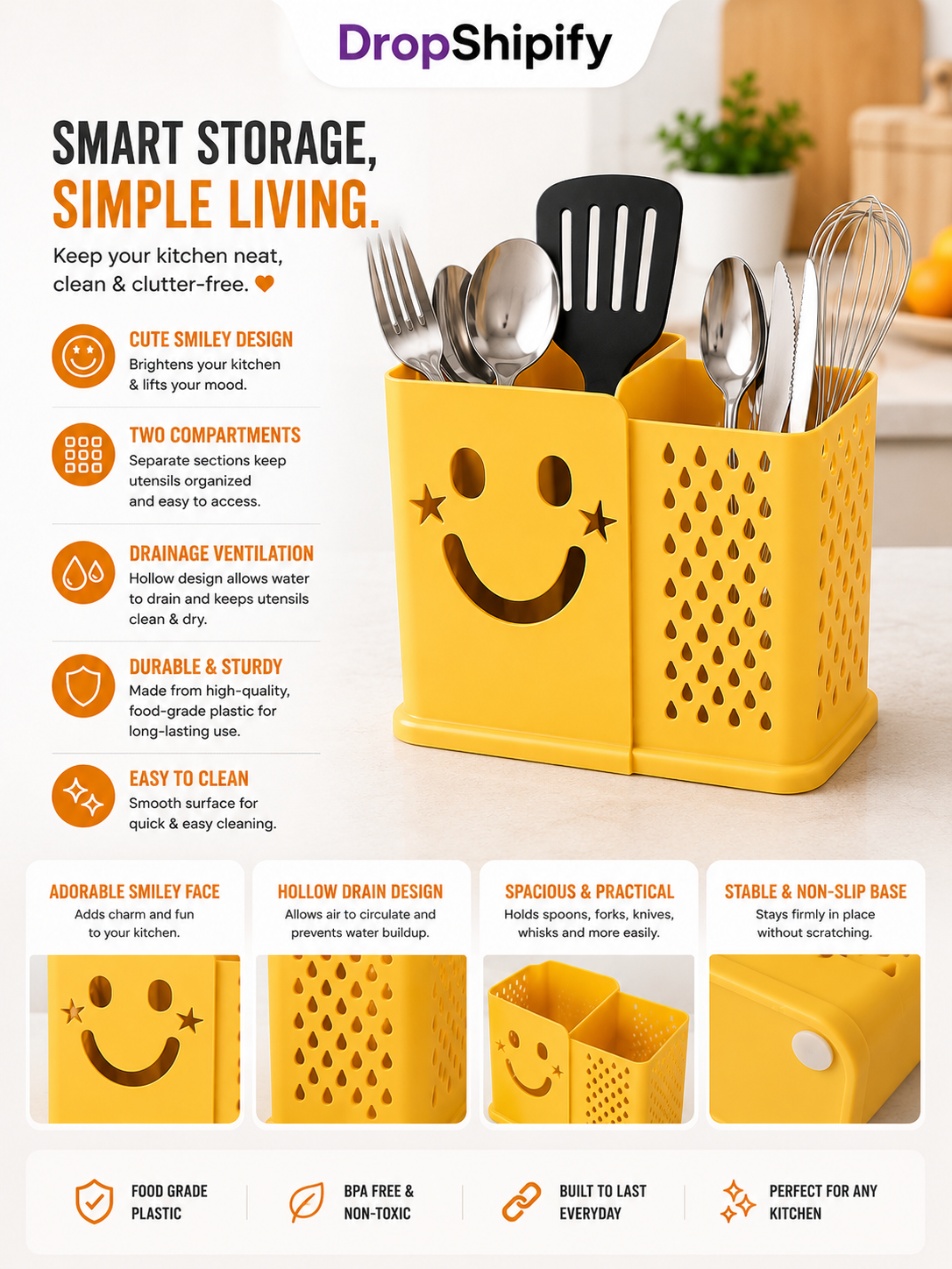 2-Compartment Plastic Cutlery Drainer