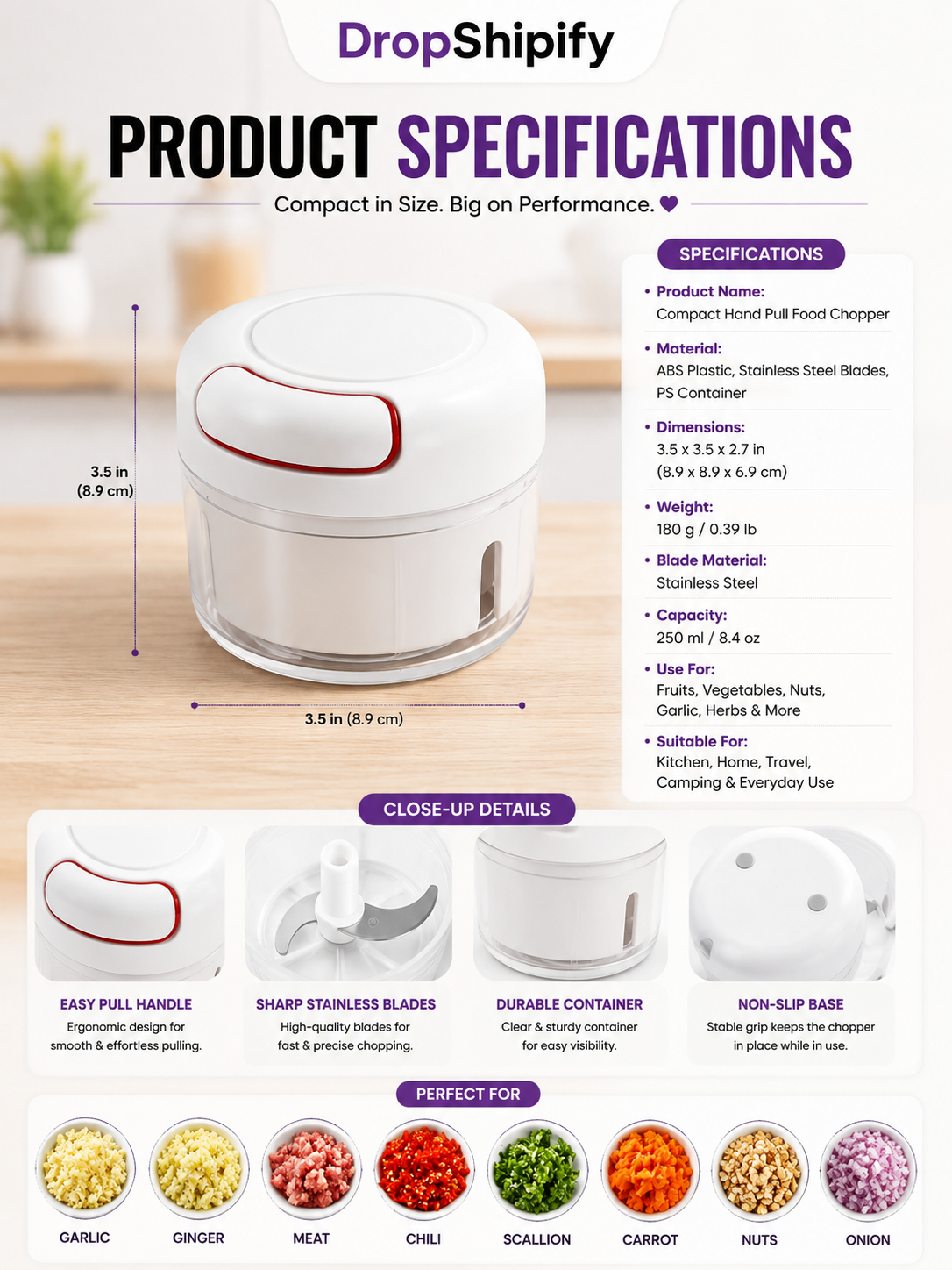 Compact Hand Pull Food Chopper