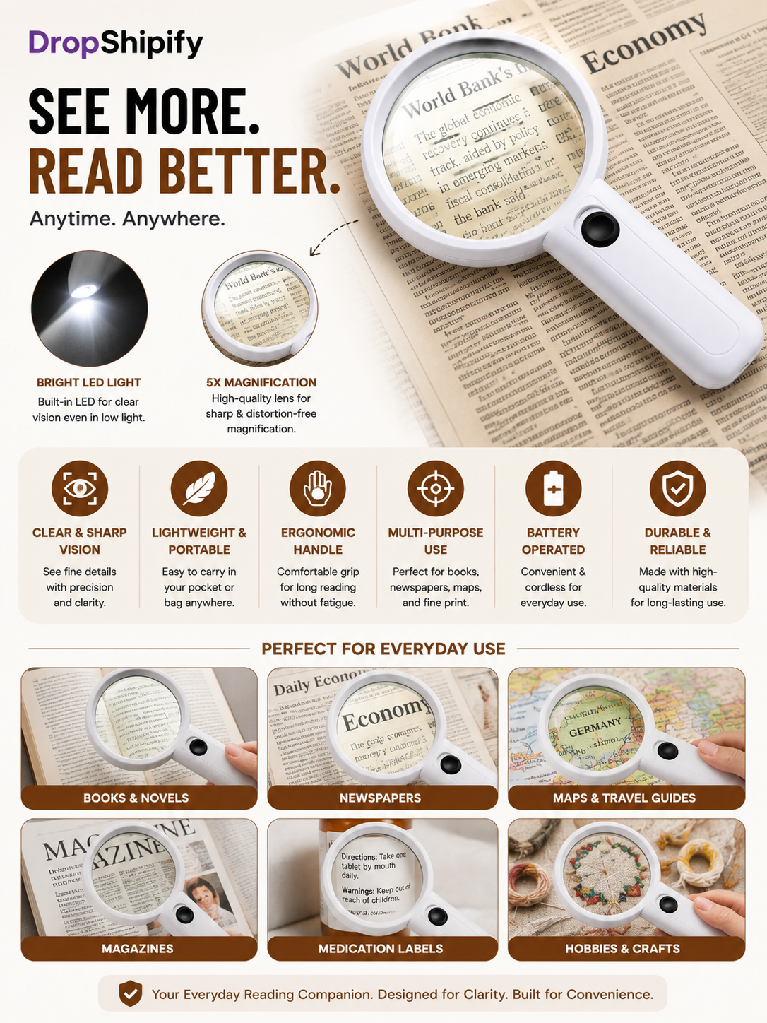 Portable 5X LED Magnifier