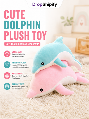 Dolphin Plush Toy Soft Stuffed Dolphin Teddy for Kids