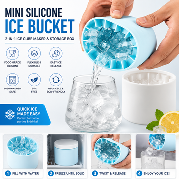 Mini Silicone Ice Bucket with Ice Cube Maker & Storage Container