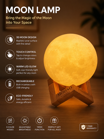 Moon Lamp 3D LED Night Light | USB Rechargeable Touch Lamp