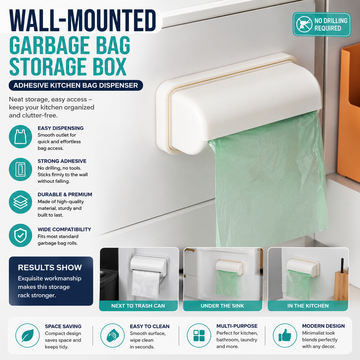 Self-Adhesive Garbage Bag Dispenser for Kitchen & Bathroom