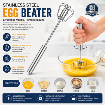 Manual Egg Beater | Stainless Steel Hand Push Egg Whisk