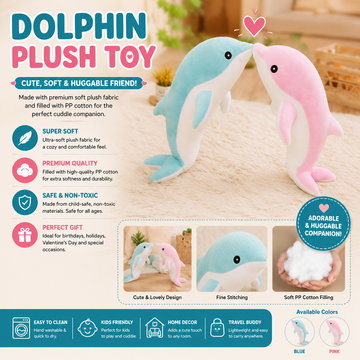 Dolphin Plush Toy | Soft Stuffed Dolphin Teddy for Kids