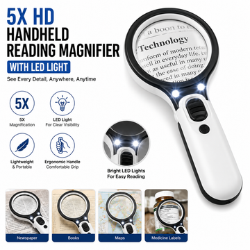 Portable 5X LED Magnifier for Books, Newspapers & Fine Print